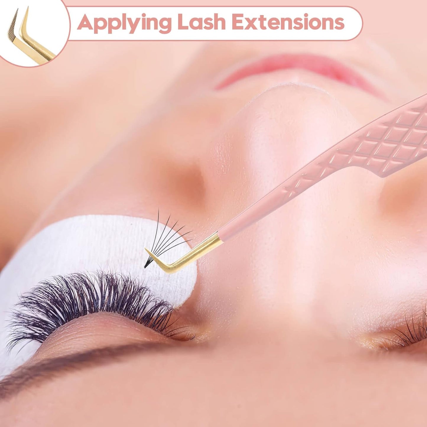 Ms.Queen Lash Extension Tweezers,Diamond Grip 90 Degree False Lashes Tweezers 3D 6D Mink Eyelash Make Fans