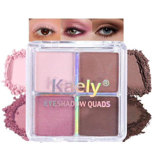 Kaely Powder Eyeshadow Quad, Pink Chocolate Matte Shimmer Eyeshadow Palette Makeup, Neutral Eye Shadow Palette for Older Women Pigmented Waterproof, sombras para ojos, Blendable, Cruelty-free, 14 | alldaygood beauty