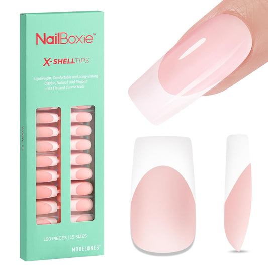 modelones French Tip Press on Nails, 150Pcs Long Square Fake Nails with Nail Box, Pink & White Gel Nail Tips for Women, Soft Glue-On Nails for Natural Salon Look, DIY Nail Art Kit (15 Sizes) | alldaygood beauty