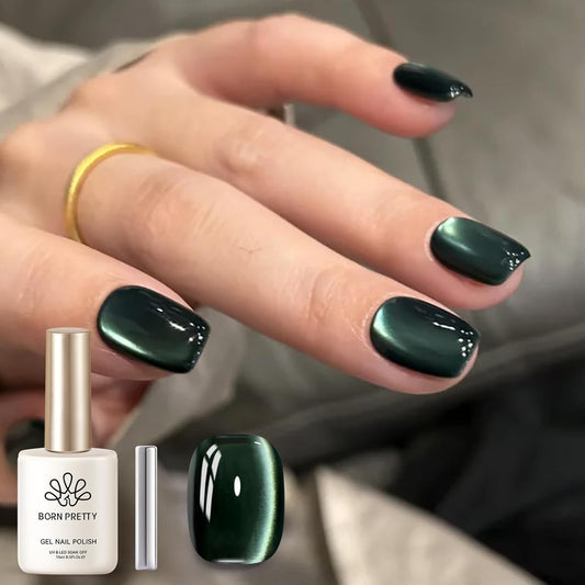 Born Pretty Cat Magnetic Gel Nail Polish, Retro Green Gel Polish Crystal Cat Holographic Magnetic Nail Polish Nail Art Manicure Salon DIY at Home 15ML | alldaygood beauty