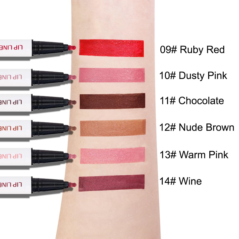 2Pcs Longwear Liquid Lip Liner Stain Marker Pen Set Long Lasting Waterproof, Maroon Dusty Mauve Purple Matte 24 Hour Lip Liner and Lipstick Combo Korean Color Stay Lipliner All Day Lips Stain peel off