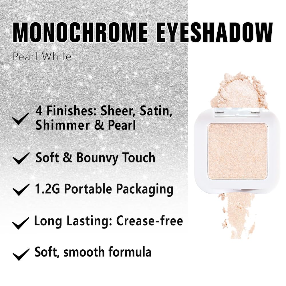 Kaely Pressed Single Eyeshadow Makeup, Pearl White Glitter Highly Pigmented Monochrome Eye Shadow Palette, Waterproof Neutral Powder Mini Eyeshadow, sombras para ojos, Lightweight Blendable, 12