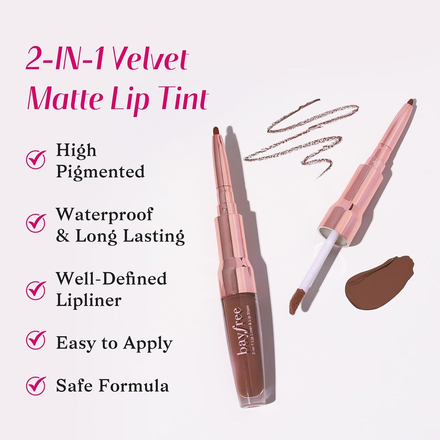 2-IN-1 Lip Liner and Lip Stain, High Pigmented Long Lasting Velvet Lip Tint, Well-Defined Lipliner, Weightless Waterproof Not Animal Tested, Matte Finish Makeup