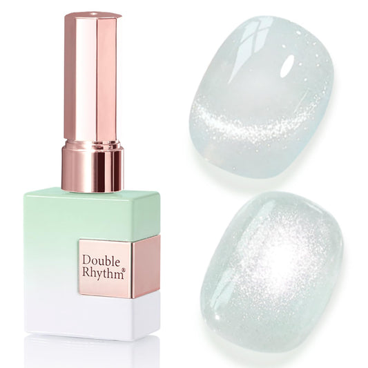 Double Rhythm 0.5 Oz Cat Eye Gel Polish with Magnet Same Color Same Bottle Holographic Glitter Shimmer Translucent Color Salon 15 ML Magnetic Nail Art (Light Green-MC1155) | alldaygood beauty