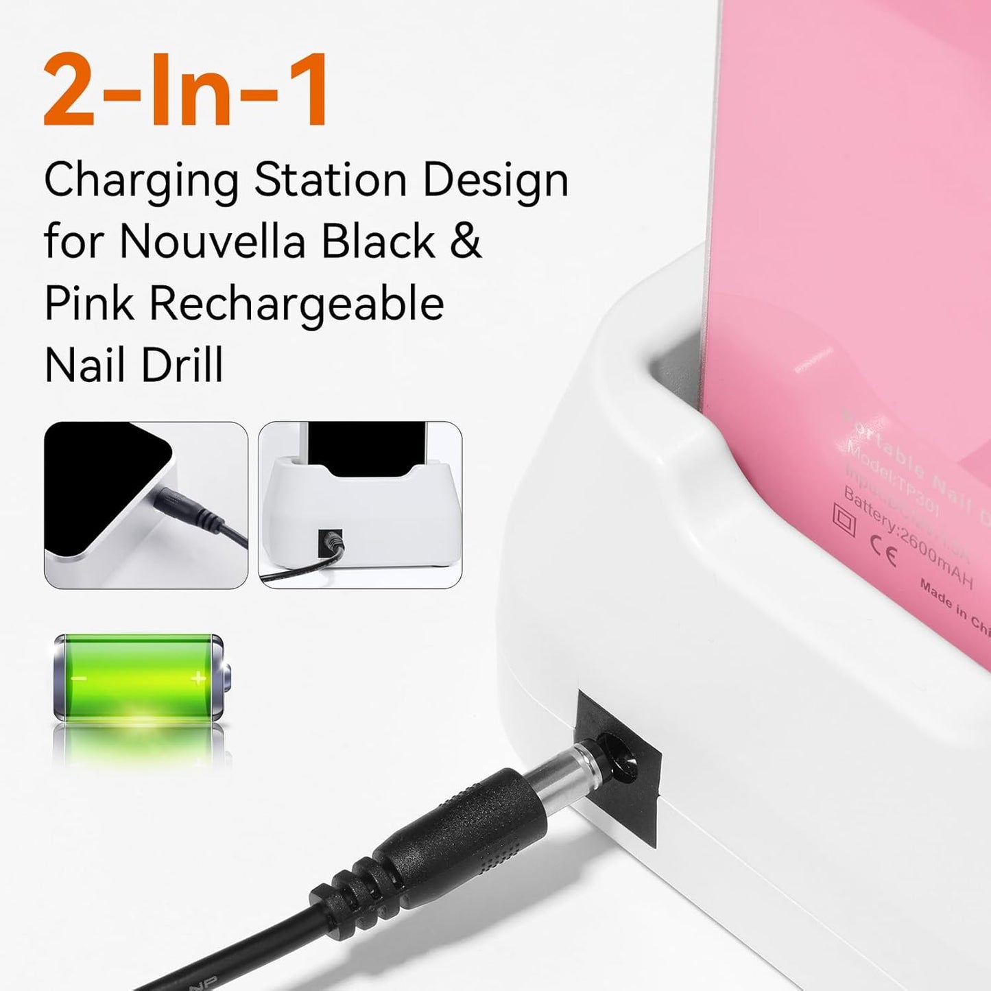 Makartt Original Power Charger Adapter for Nouvella Nail Drill, 12V 1.5A AC-DC Battery Supply for 35000RPM Rechargeable Electric File Manicure Tech Art Salon Home DIY Use