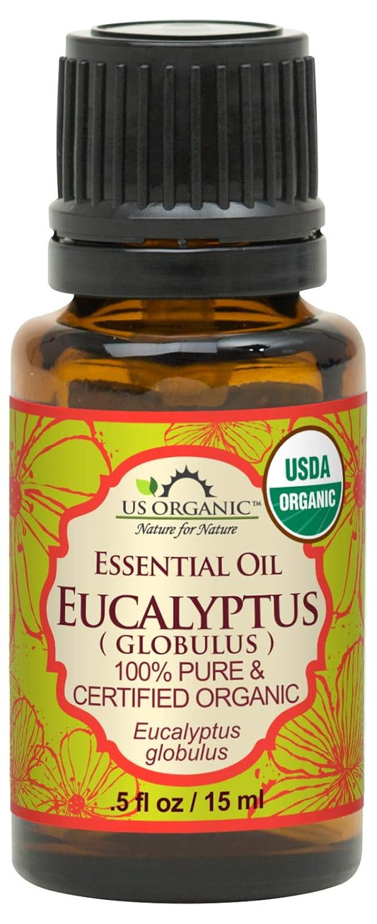 US Organic 100% Pure Eucalyptus Essential Oil (Globulus) - USDA Certified Organic, Steam Distilled - W/Euro droppers (More Size Variations Available) (15 ml / .5 fl oz) | alldaygood beauty