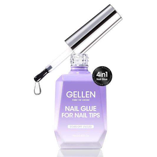 Gellen 4 in 1 Nail Glue for Nail Tips, 18ML Nail Gel Glue for Soft Gel Nails Tips and Clear Press on Nails, Long Lasting Easy Nail Extension Gel, UV Led Lamp Needed | alldaygood beauty