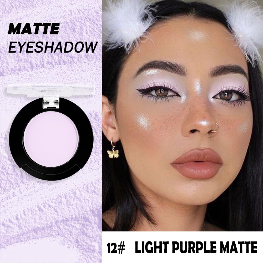 Monochrome Matte Eyeshadow Makeup Palette, Highly Pigmented Light Purple Eyeshadow Palette, Matte Pressed Powder Eye shadow Makeup, Single Vegan Eye Shadow, Daily Evening Women Girls Eyeshadow Gift12#