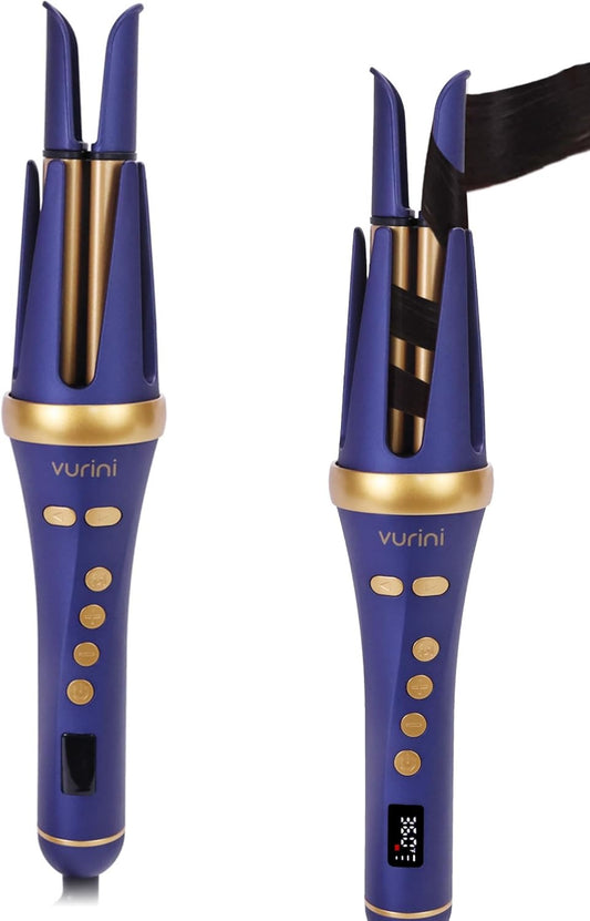 Automatic Curling Iron - 1.25" Rotating Curling Wand with 7 Temp. & 5 Timers Setting for Different Hair Types, Safe Auto Shut-Off, Easy to Use Hair Curler for Long Lasting Waves (Blue)