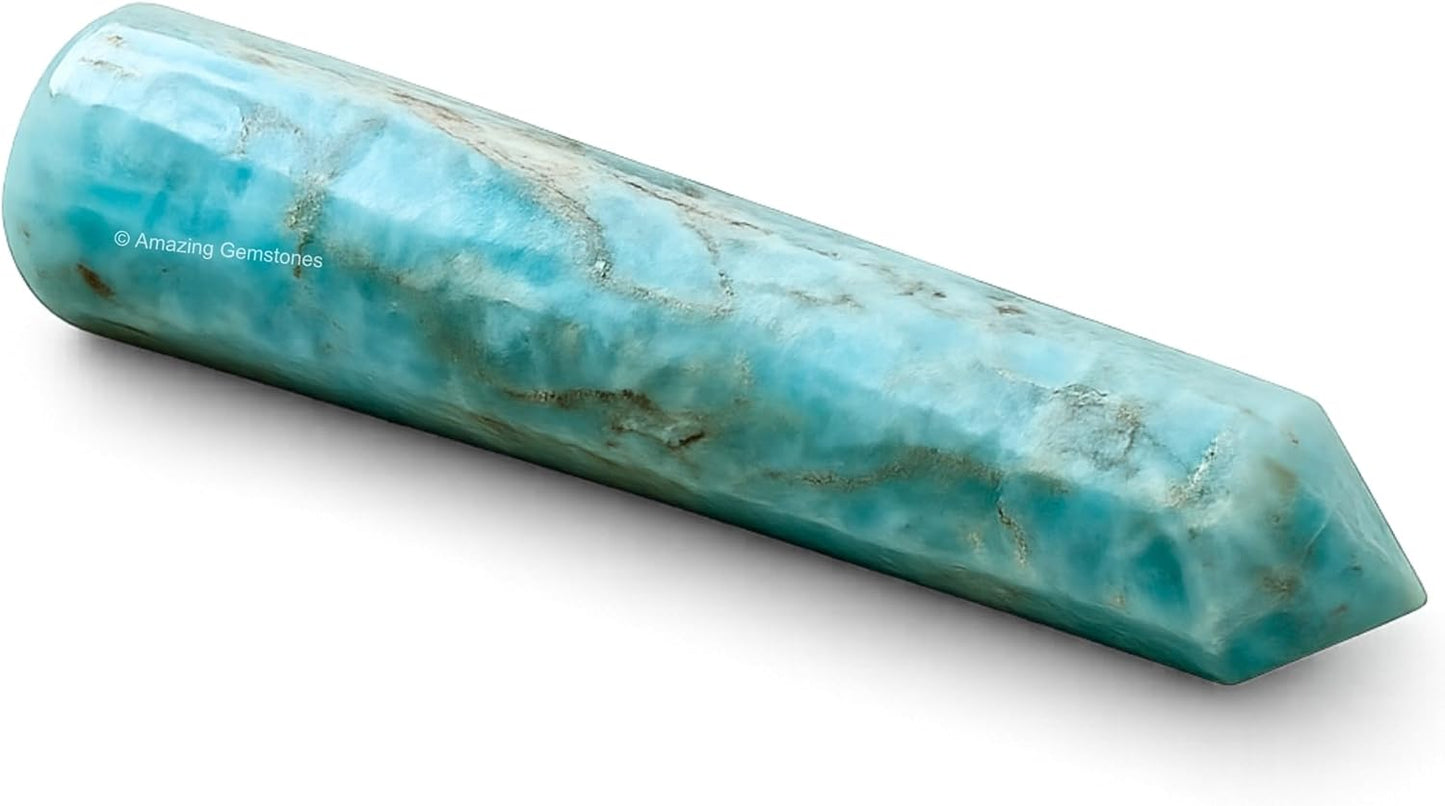 Amazing Gemstone Caribbean Calcite Crystal Wand Massage Stick - Pelvic Wand Gua Sha for Adults - Crystals and Healing Stones Massage Wands for Adults Gifts (Pointed)