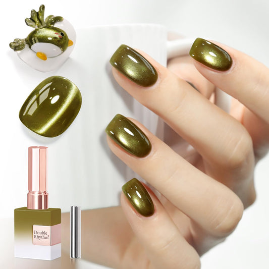 Double Rhythm 0.5 Oz Cat Eye Gel Polish with Magnet Same Color Same Bottle Holographic Glitter Shimmer Translucent Color Salon 15 ML Magnetic Nail Art (Sage Green-MC1277) | alldaygood beauty