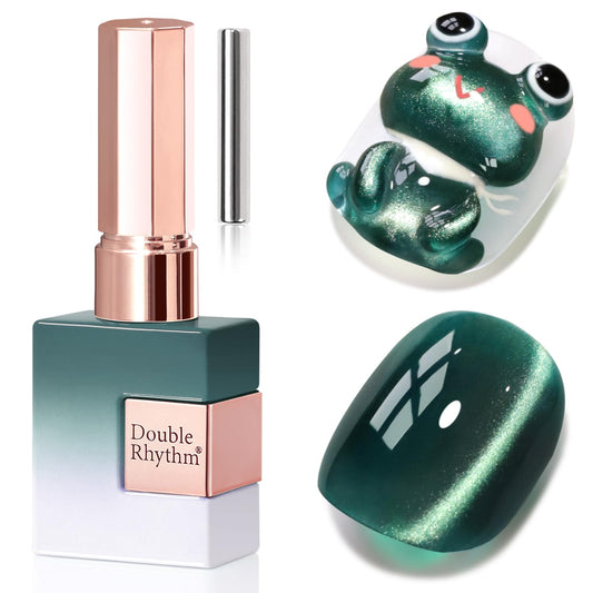 Double Rhythm 0.5 OZ Cat Eye Gel Polish with Magnet 15ML Holographic Glitter Shimmer Translucent Jelly Color Magnetic Nail Polish Salon DIY at Home (Winter Green-MC1275) | alldaygood beauty
