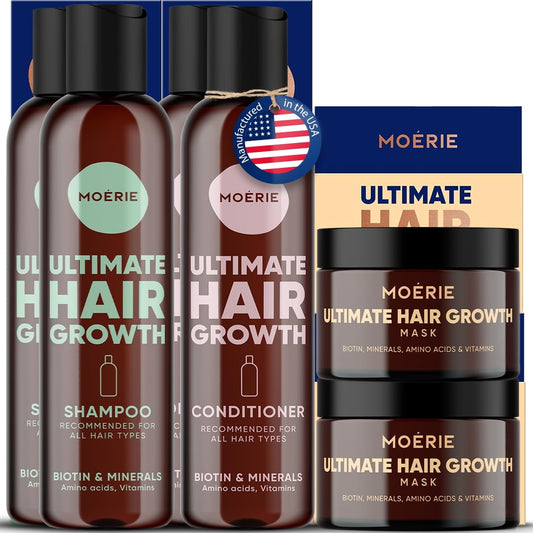 Moerie Ultimate Mineral Shampoo and Conditioner Set - Vegan Friendly, Paraben Free, Hair Growth Products for Longer, Thicker, Fuller Hair - Includes Hair Mask- Double Set