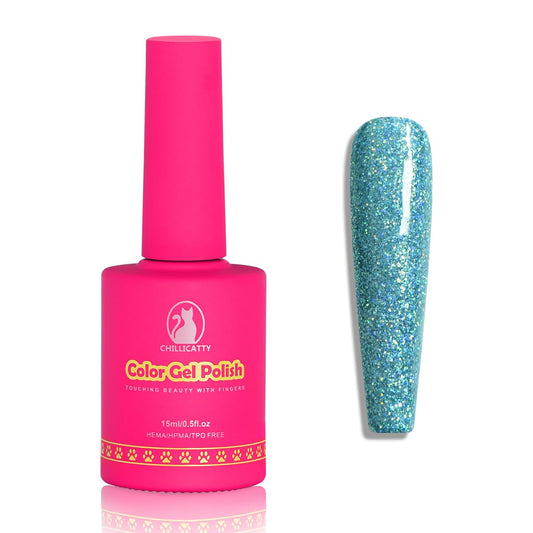Holographic Glitter Gel Nail Polish, HEMA HPMA TPO Free, Teal Blue Sparkle Shimmer, Need UV Lamp Long Lasting Salon Perfect Gel Nail 15ML for Women (BJ-004) | alldaygood beauty