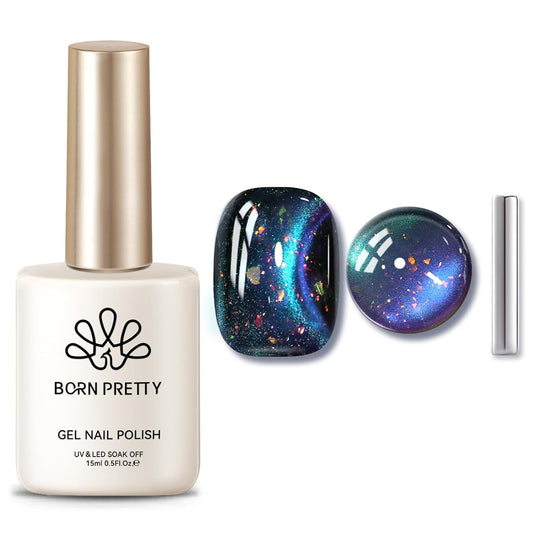 Born Pretty Cat Magnetic Eye Gel Nail Polish, Blue Starry Sky Glitter Cat Magnetic Gel Nail Polish, Holographic Magnetic Nail Polish for Nail Art Manicure Salon DIY at Home 15ML | alldaygood beauty