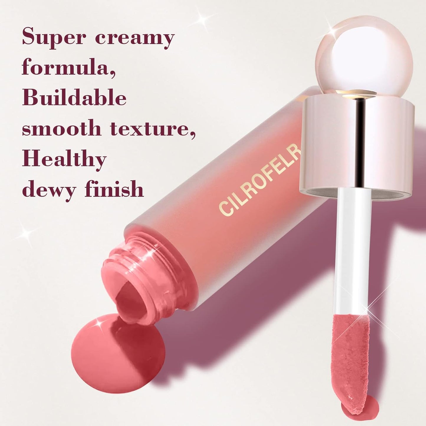 Cilrofelr Dewy Liquid Blush, Soft Cream Liquid Blush for Cheek, Buildable & Blendable Pigment, Lightweight & Smooth Texture, Longwear Formula for a Soft, Natural Flush (05 Nude Peach)