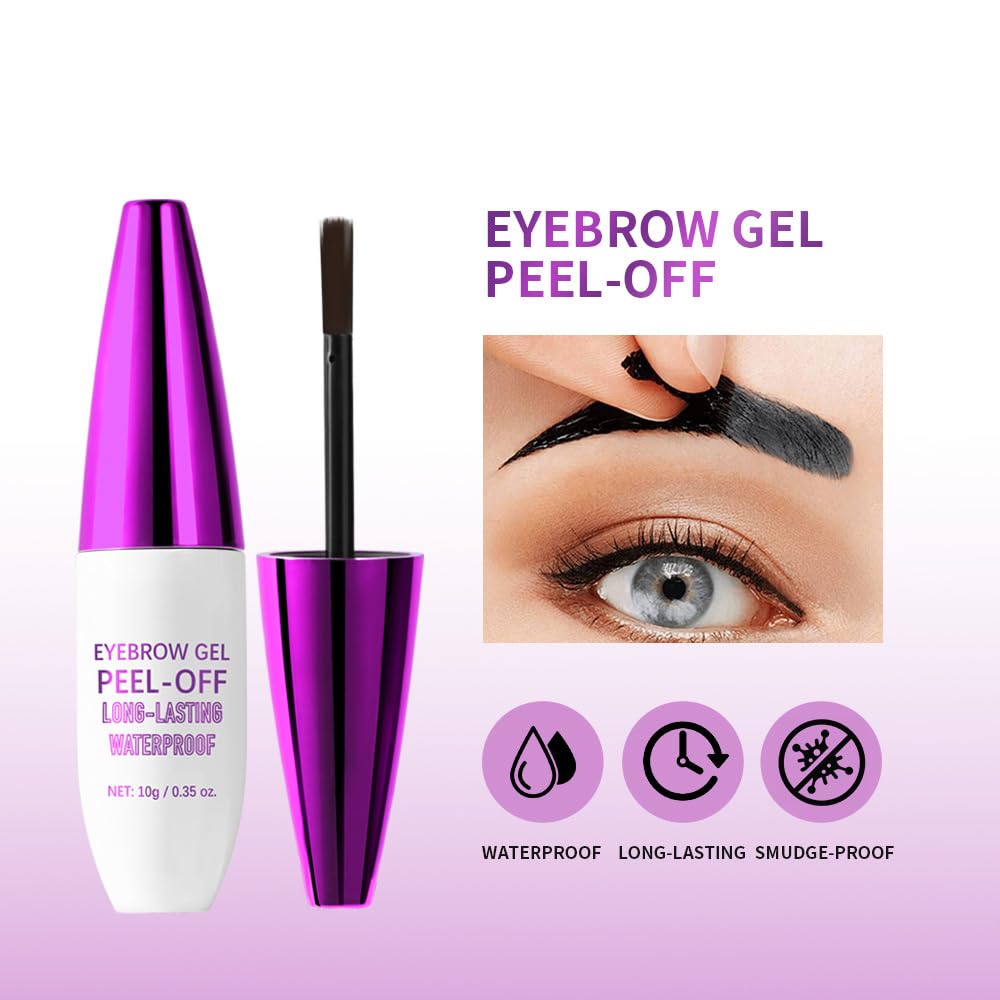 2Pcs Peel Off Eyebrow Tint Gel - Waterproof & Sweatproof All-Day Wear, Transfer-Resistant Tattoo Effect, All Skin Types + Mother’s Day Gift Set, 04#Gray Brown