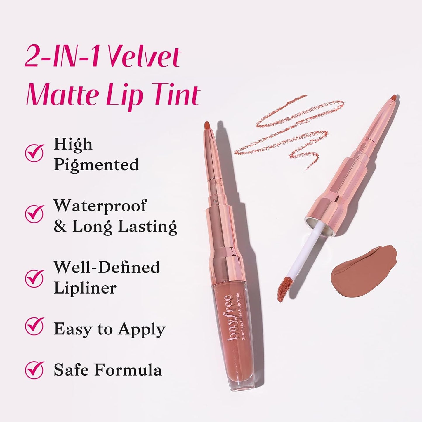 2-IN-1 Lip Liner and Lip Stain, High Pigmented Long Lasting Velvet Lip Tint, Well-Defined Lipliner, Weightless Waterproof Not Animal Tested, Matte Finish Makeup