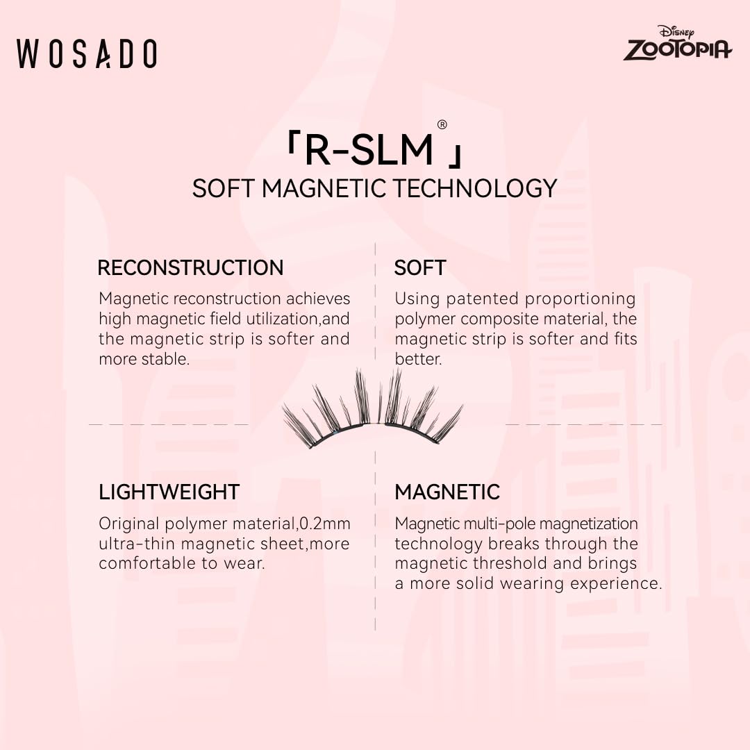 WOSADO×Disney Soft Magnetic Eyelashes Kit with Applicator, Judy Reusable Glue-free Wispy Magnetic Lashes, Cruelty-free False Lashes, Waterproof, Lightweight, Suit for Heavy Makeup