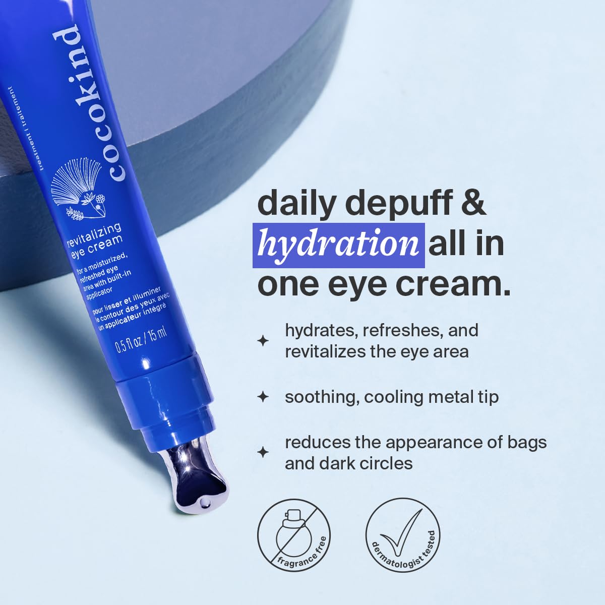Revitalizing Eye Cream by Cocokind, Depuff & Reduce Fine Lines and Wrinkles, Cream for Firmer and Brighter Looking Eye Area, Hydrating with a Cool Metal Applicator Tip, 0.5 Fl Oz