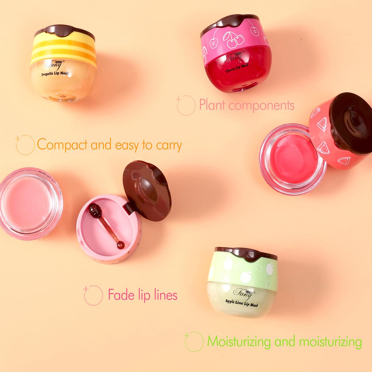 4 PCS Bee Lip Balm Honey Pot,Lip Mask Propolis Moisturizing,Prevention Dry and Cracked Lip Scrubs Exfoliator Lip Wrinkle Skin Care Products (Honey & Coconut & Mint & Cherry)