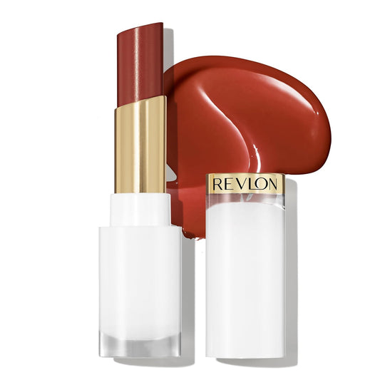 REVLON Super Lustrous Glass Shine Balm, Hydrating Tinted Lipstick, Sheer, Glossy Shiny Finish, 010 Spiced Wine, 0.11 oz | alldaygood beauty