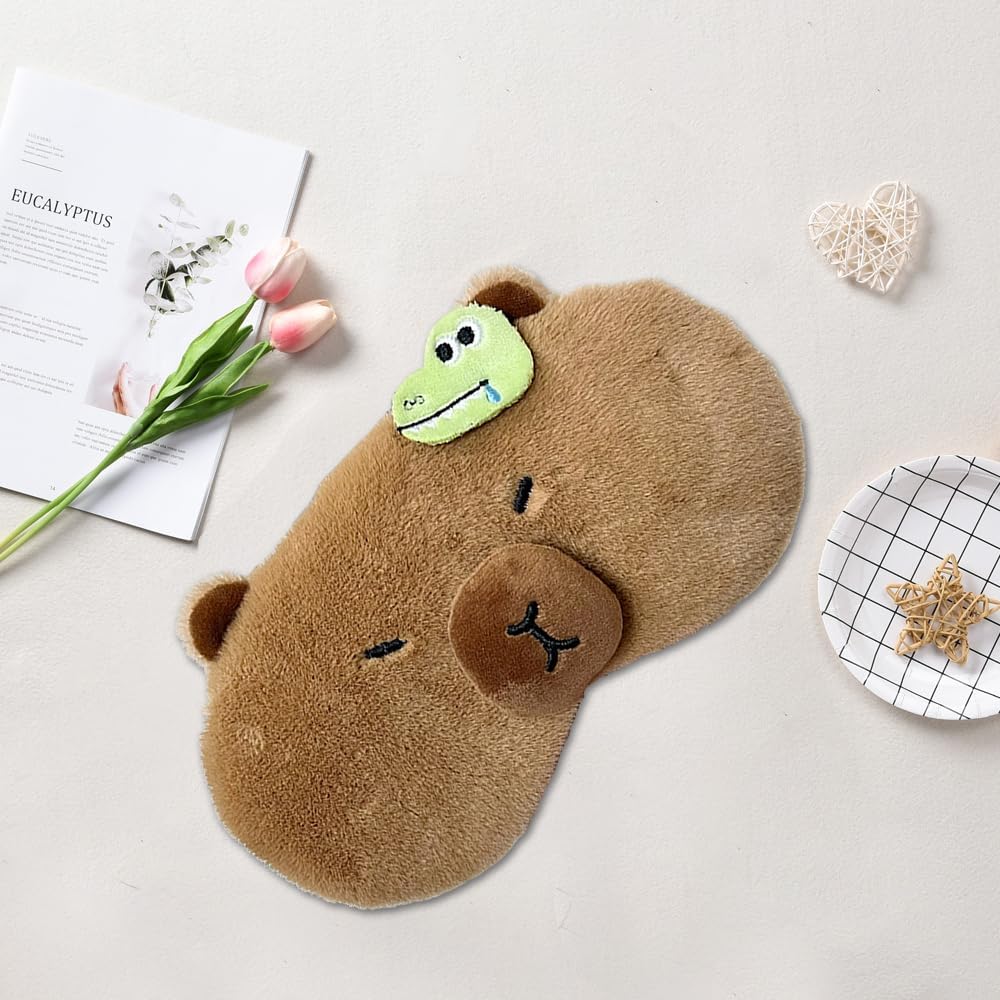 PERFECTSIGHT Cute Plush Eye Mask, Lightweight Adjustable Eyeshade, Faux Fur Cover for Women Men Sleep Travel Nap (Capybara)