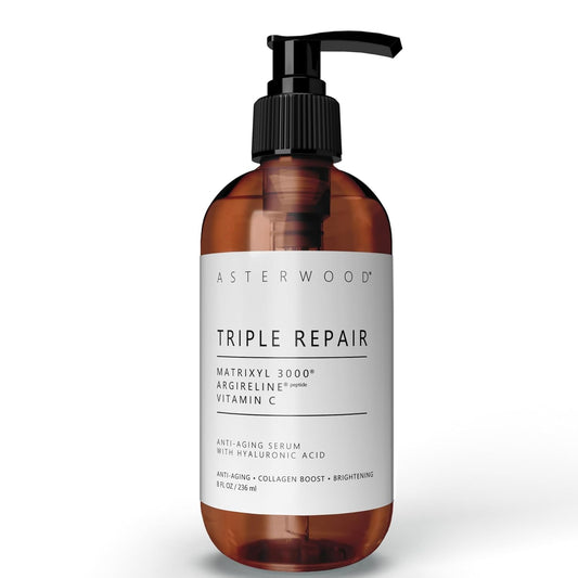 Asterwood Triple Repair Matrixyl 3000 + Argireline + Hyaluronic Acid + Vitamin C Serum for Face - Anti-Aging, Collagen Boosting, Hydrating - Fragrance-Free - 8 Fl Oz | alldaygood beauty