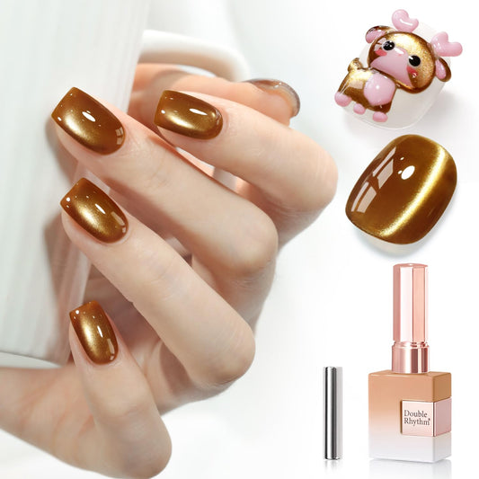 Double Rhythm 0.5 Oz Cat Eye Gel Polish with Magnet Same Color Same Bottle Holographic Glitter Shimmer Translucent Color Salon 15 ML Magnetic Nail Art (Olive Brown-MC1278) | alldaygood beauty