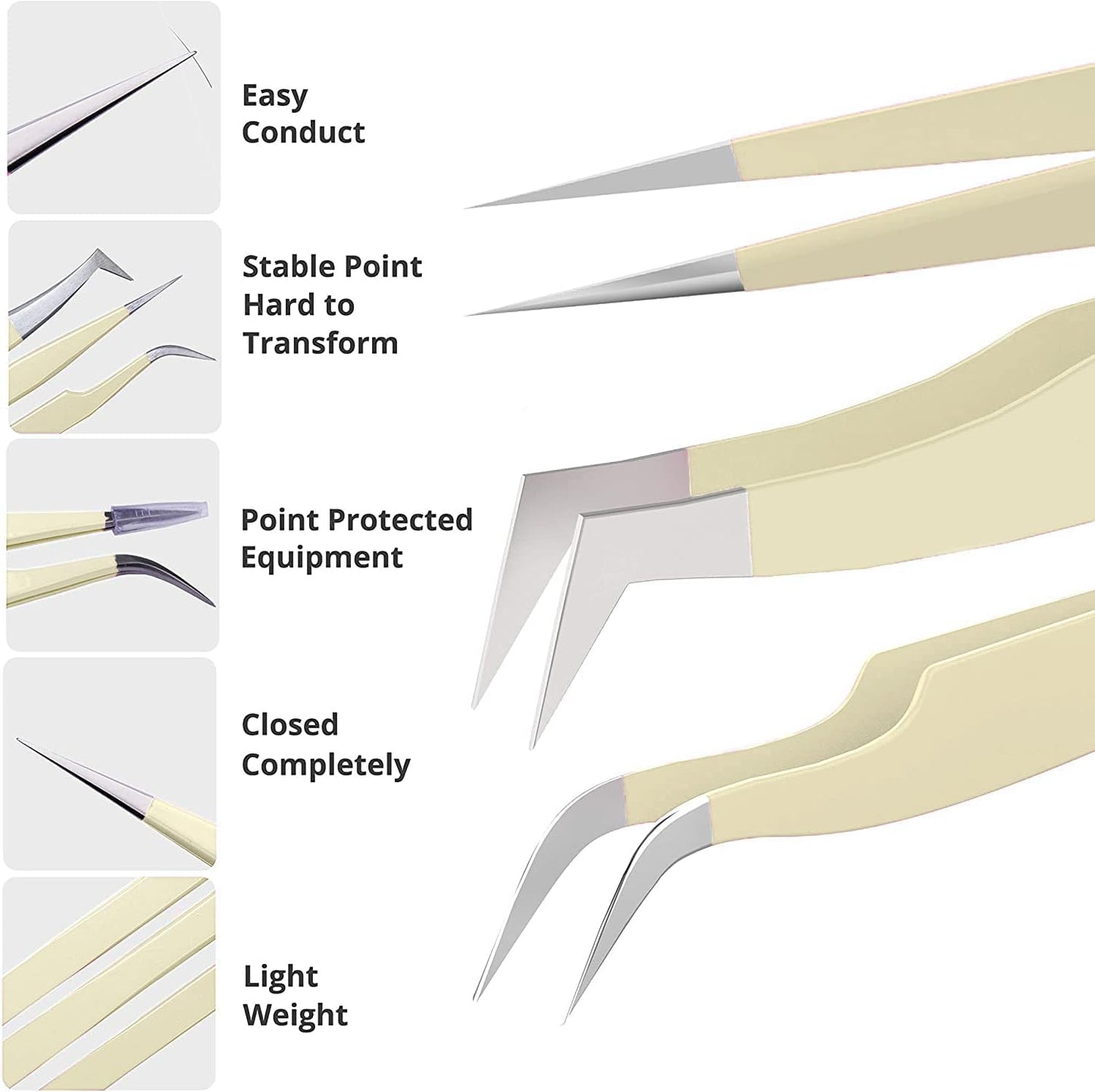 SIVOTE Lash Tweezers for Eyelash Extensions for Volume, Isolation & Classic Lashes, 3 Pack, Vanilla