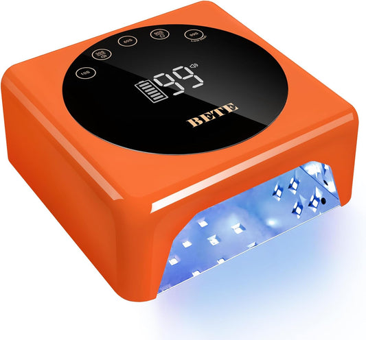 BETE Cordless LED Nail Lamp, 78W Rechargeable UV Nail Light, Intelligent Infrared Sensor and LCD Display Curing Nail Lamp, Portable Nail Dryer Gel Polish Light with 5 Timer Setting Orange | alldaygood beauty