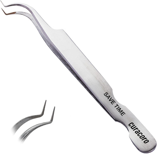 Curacoro Lash Tweezer - Professional & Precision Fiber Tip Grip Lash Tweezers for Eyelash Extensions, Multi Shapes & Purposes Tweezers for Volume, Isolation & Classic Lashes (Silver, Save Time)