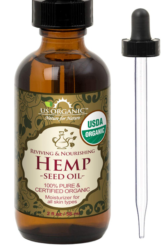 US Organic Hemp Seed Oil, Certified Organic, Pure & Natural, Cold Pressed Virgin, Unrefined, Amber Glass Bottle with Glass Eye Dropper for Easy Application (2 oz (56 ml)) | alldaygood beauty