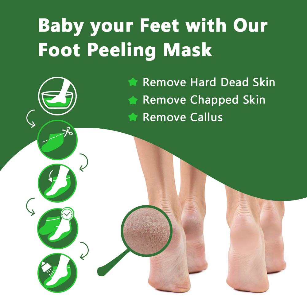 Foot Peeling Mask Moisturizing Socks 5Pairs, Foot Mask Remove Dead Skin, Rough Callus and Cracked Heels, Dry Skin Moisturizer for Soft and Smooth Baby Touch Feet (Tea Tree)