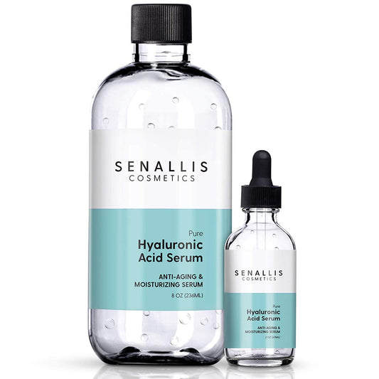 Hyaluronic Acid Serum 8 fl oz And 2 fl oz, Made From Pure Hyaluronic Acid, Anti Aging/Wrinkle, Ultra-Hydrating Moisturizer That Reduces Dry Skin Manufactured In USA | alldaygood beauty