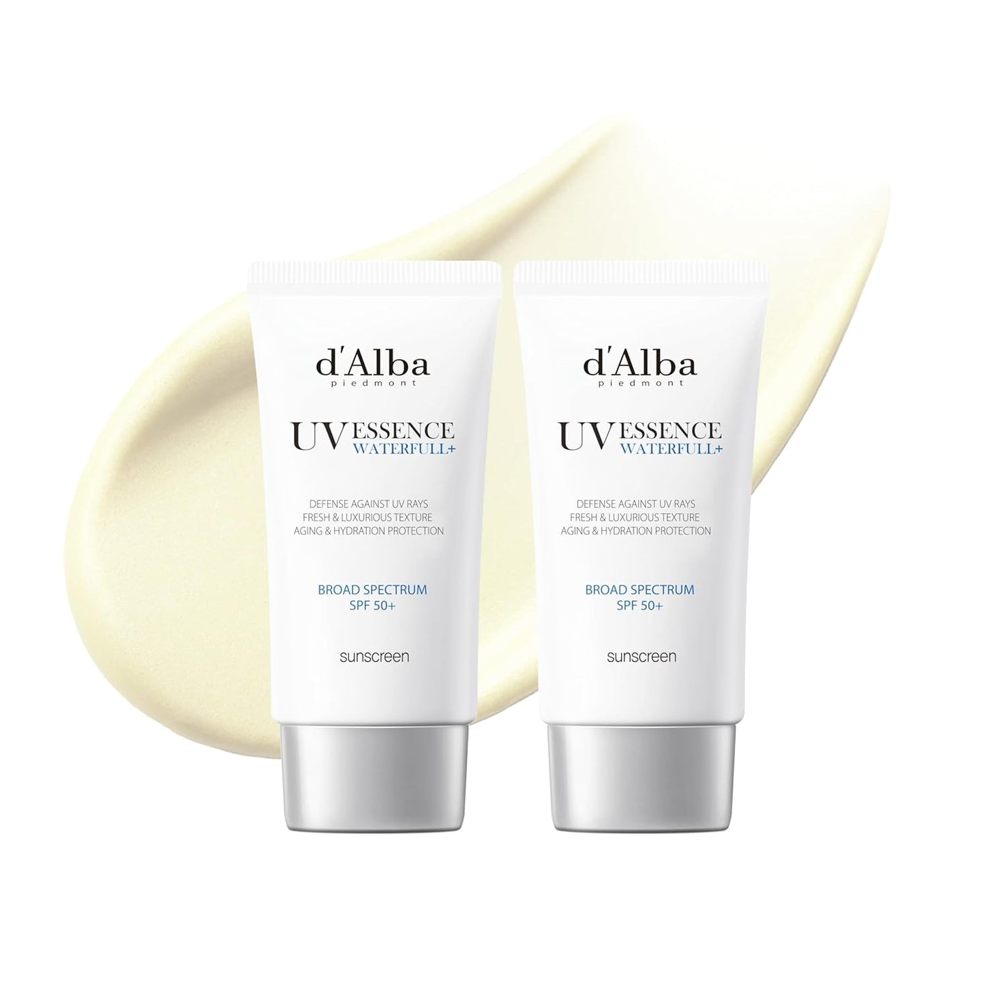 [2 ea] d'alba Piedmont Italian White Truffle Waterfull Essence Sunscreen, Vegan Skincare, Lightweight Sunscreen with BROAD SPECTRUM SPF 50+, Glowy, All Skin Types, Korean Skin Care (2 x 1.69 fl. oz)