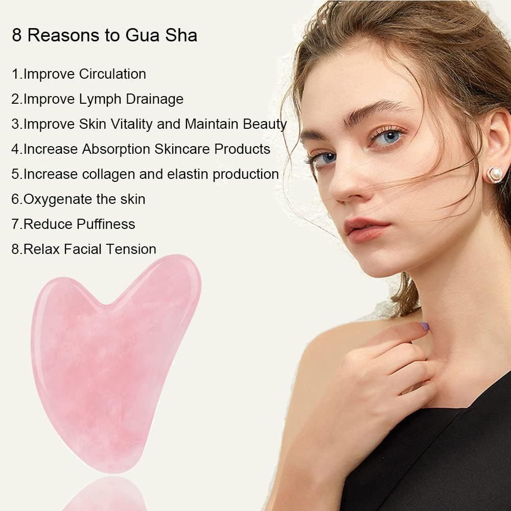 Ditind Rose Quartz Gua Sha Facial Tools, GuaSha for Toxins/Prevents Wrinkles for Spa Acupuncture Therapy Trigger Point Treatment