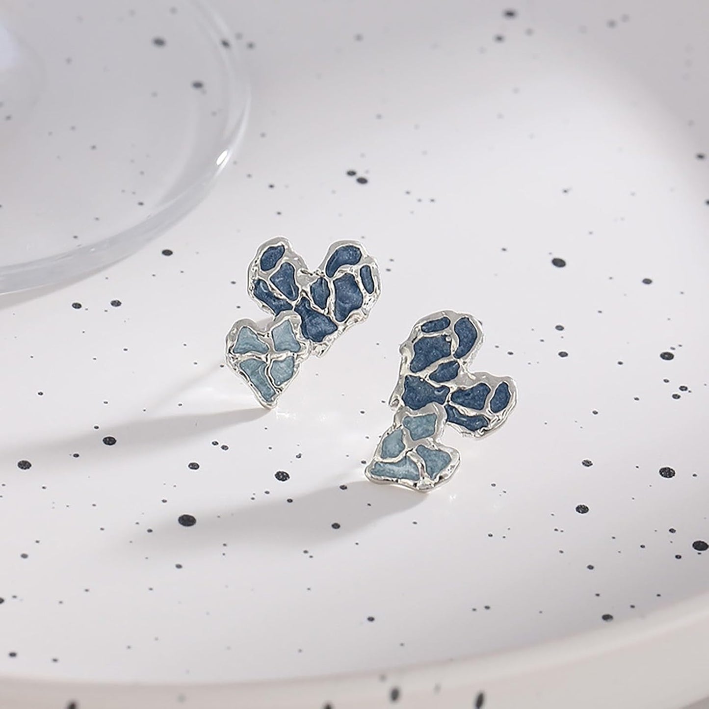Vintage Blue Heart Stud Earrings Acrylic Heart Earrings Resin Blue Heart Earrings Double Love Heart Earrings Jewelry for Women