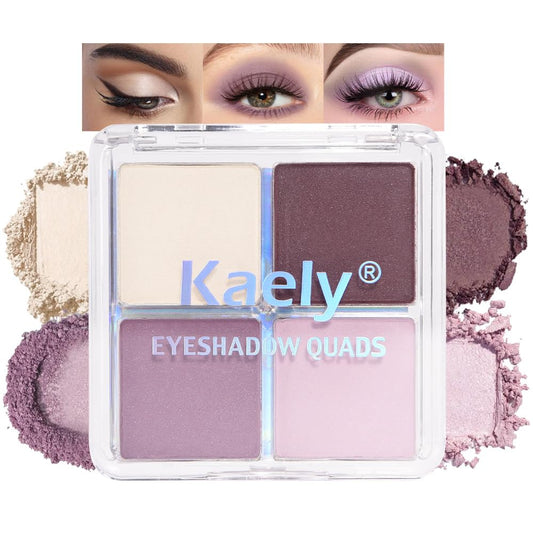 Kaely Powder Eyeshadow Quad, Light Violet Shimmer Eyeshadow Palette Makeup, Neutral Eye Shadow Palette for Older Women Pigmented Waterproof, sombras para ojos, Blendable, Cruelty-free, 02 | alldaygood beauty
