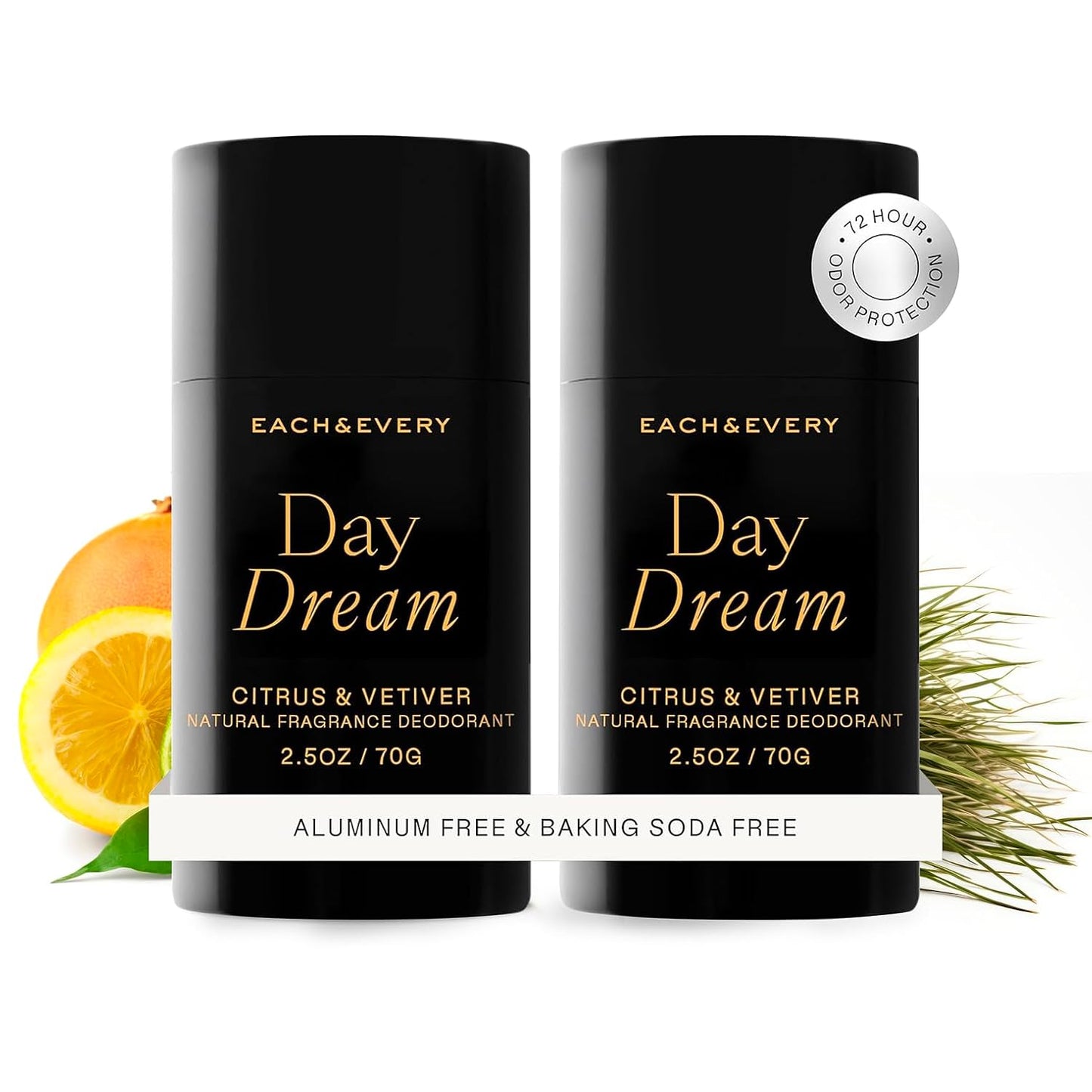 Each & Every Aluminum Free Deodorant for Women & Men, Citrus & Vetiver - All Natural Deodorant for Sensitive Skin, EWG Verified - Clean, Baking Soda-Free, Plant-Based Fragrance - 2.5oz, 2 Pack
