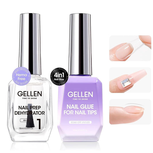 Gellen 18ML Nail Glue Gel and Nail Prep Dehydrator, 4 in 1 Soak Off LED UV Glue for False & Acrylic & Clear Press on Nails, Long Lasting for 28+ Days | alldaygood beauty