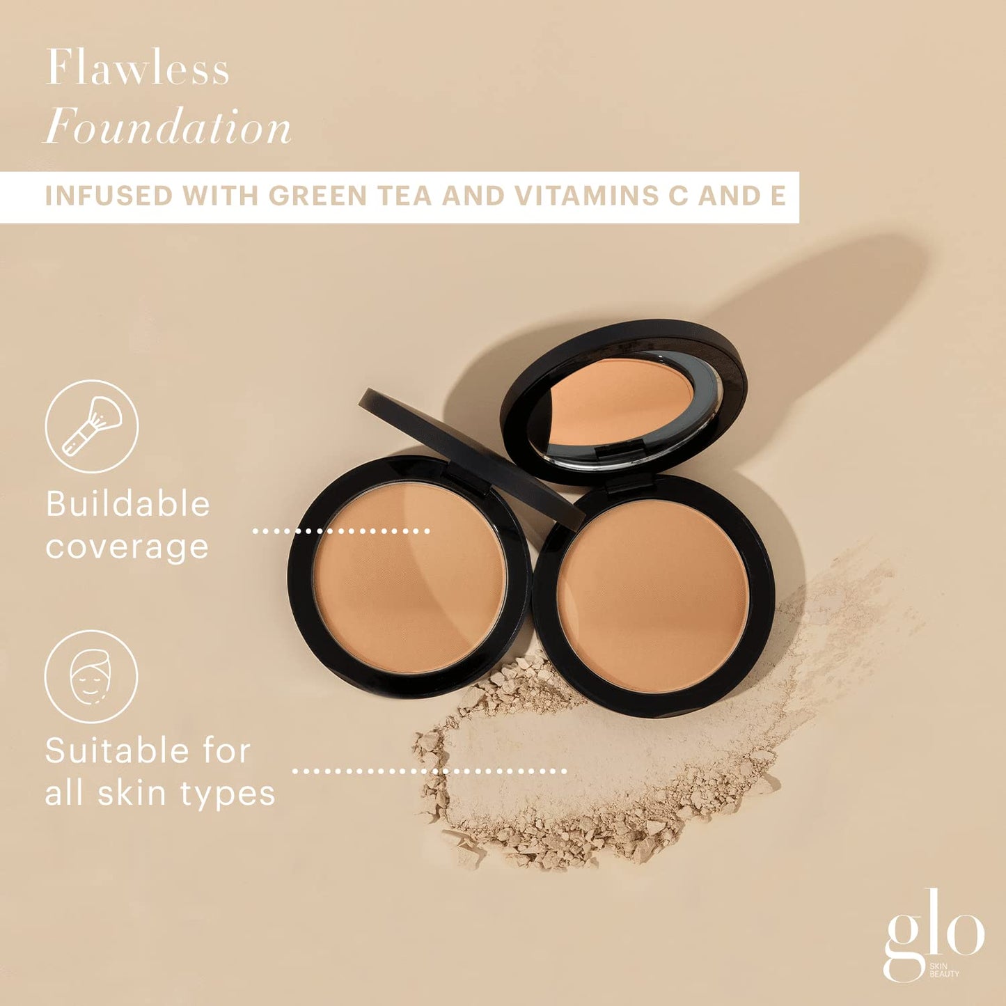 Glo Skin Beauty Pressed Base Powder Foundation Makeup (Tawny Light) - Flawless Coverage for a Radiant Natural, Second-Skin Finish
