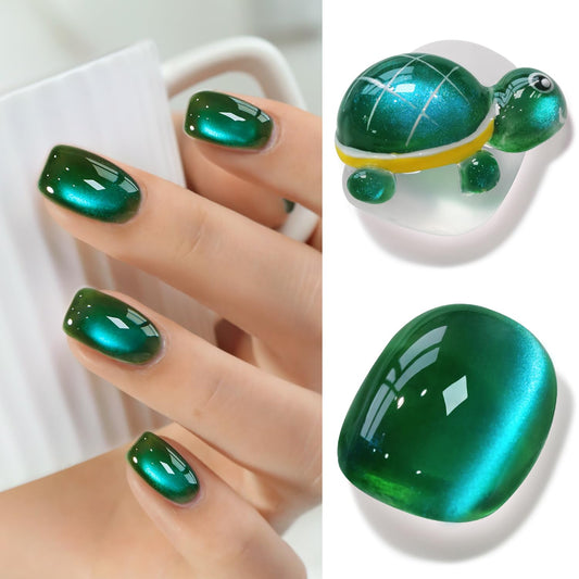 Double Rhythm Jelly Glass Cat Eye Gel Polish with Magnet 15ML Holographic Glitter Shimmer Translucent Sheer Color Magnetic Nail Polish Salon DIY at Home (Dark Green-MC1263) | alldaygood beauty