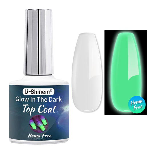Hema Free Glow In The Dark Gel, Glow Nail Gel Top Coat, Long-lasting Luminous Nail Gel Top Coat for Nail Art, Transparent UV LED Needed Perfect with Any Colors Salon Pro DIY Home | alldaygood beauty