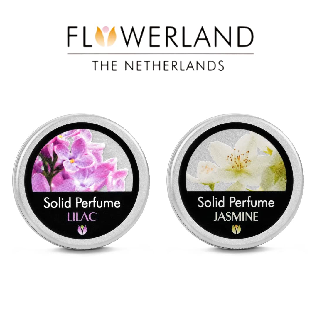 Flowerland Solid Perfumes Set Jasmine, Lilac - Portable Pocket Balm Perfumes Perfect for Travel Use - Natural Fragrance Parfums for Men and Women - Natural & Vegan