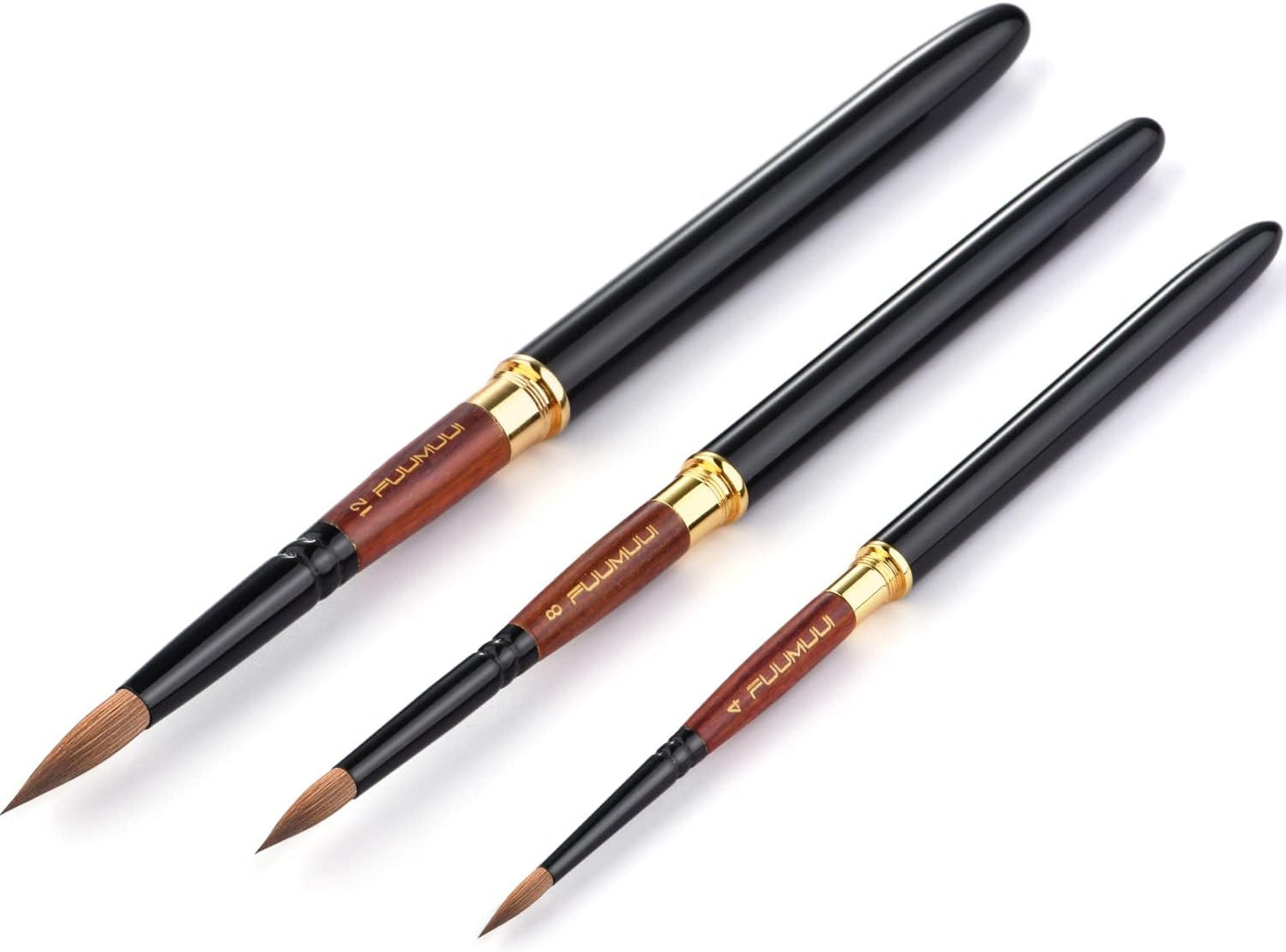 Travel Watercolor Brushes, Fuumuui 3Pcs Plein Air Elegant Sable Water Color Brushes with Pocket Size Leather Pouch Perfect for Watercolor Gouache Ink Painting