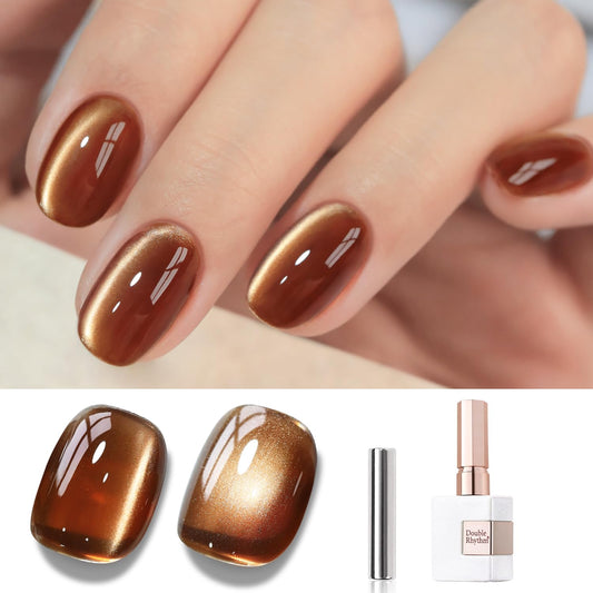 Double Rhythm Cat Eye Gel Polish with Magnet 15ML Holographic Glitter Shimmer Translucent Sheer Color Glass Brown Magnetic Gel Polish Salon DIY at Home (Fall Brown-MC1113) | alldaygood beauty