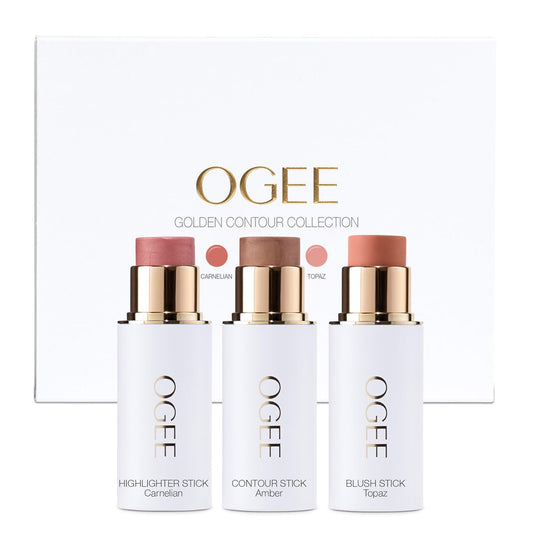 Ogee Face Stick Trio - Golden Contour Stick Makeup Collection - Certified Organic Bronzer, Blush Stick, and Highlighter Stick for a Flawless Look | alldaygood beauty