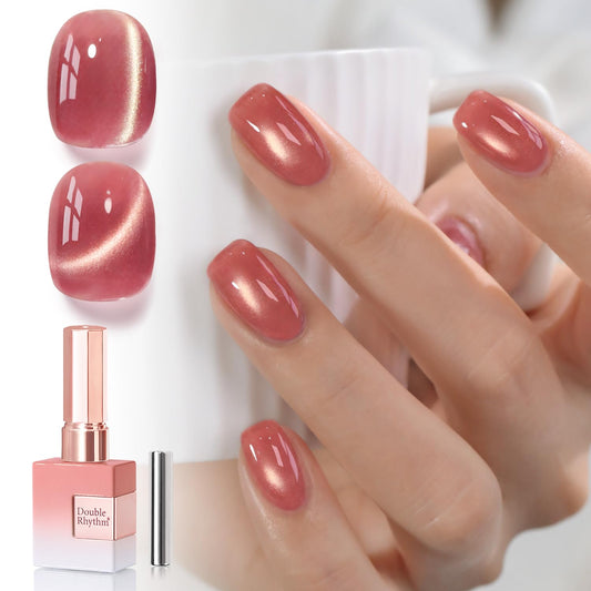 Double Rhythm 0.5 OZ Cat Eye Gel Polish with Magnet 15ML Holographic Glitter Shimmer Translucent Jelly Color Magnetic Nail Polish Salon DIY at Home (Cinnamon Pink-MC1269) | alldaygood beauty