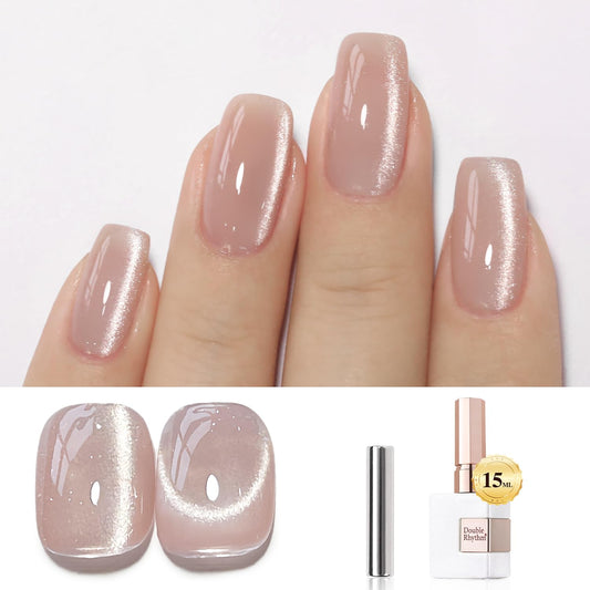 Double Rhythm Cat Eye Gel Polish with Magnet 15ML Holographic Glitter Shimmer Translucent Jelly Color 0.5 OZ Magnetic Gel Polish Salon DIY at Home (Nude-MC1057) | alldaygood beauty
